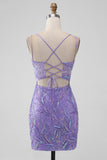 Sparkly Lilac Bodycon pailletter Appliques Kort Homecoming kjole med slids