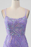 Sparkly Lilac Bodycon pailletter Appliques Kort Homecoming kjole med slids