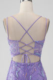 Sparkly Lilac Bodycon pailletter Appliques Kort Homecoming kjole med slids