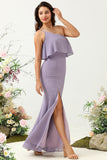 Skede One Shoulder Purple Plus Size Brudepigekjole med Silt