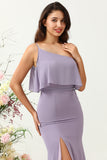 Skede One Shoulder Purple Plus Size Brudepigekjole med Silt