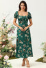 Indlæs billede til gallerivisning Mørkegrøn blomstret Boho brudepigekjole