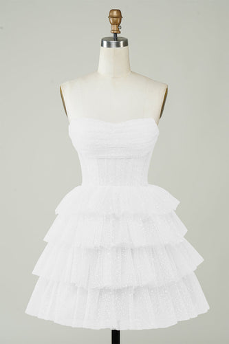 Glitrende korset lagdelt lille hvid kjole