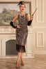 Indlæs billede til gallerivisning Sorte gyldne pailletter 1920&#39;erne Gatsby kjole med frynser