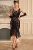 Indlæs billede til gallerivisning Sort ærmeløs pailletter 1920&#39;erne Flapper kjole med frynser