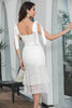 Indlæs billede til gallerivisning Hvid bodycon tiered forlovelsesfestkjole med blonder
