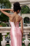 Blush Mermaid Spaghetti Straps Satin Long Prom Dress med slids