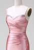 Indlæs billede til gallerivisning Blush Mermaid Spaghetti Straps Satin Prom Dress med slids