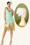 Mint Green Sequined Fringes 1920'erne Gatsby Flapper Kjole med 20'erne tilbehør sæt