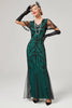 Indlæs billede til gallerivisning Sort perle lang flapper kjole med tilbehør fra 1920&#39;erne