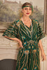 Indlæs billede til gallerivisning Glitrende mørkegrønne blomster pailletter Lang kjole fra 1920&#39;erne med tilbehørssæt