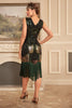 Indlæs billede til gallerivisning Grøn V-hals glitrende frynser 1920&#39;erne kjole med tilbehør sæt
