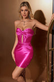 Stilfuld Fuchsia Bodycon Sweetheart Satin Korset Kort Cocktailkjole