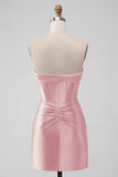 Stilfuld Fuchsia Bodycon Sweetheart Satin Korset Kort Cocktailkjole