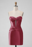 Stilfuld Fuchsia Bodycon Sweetheart Satin Korset Kort Cocktailkjole