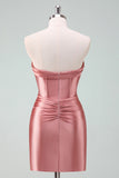 Stilfuld Fuchsia Bodycon Sweetheart Satin Korset Kort Cocktailkjole