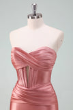 Stilfuld Fuchsia Bodycon Sweetheart Satin Korset Kort Cocktailkjole