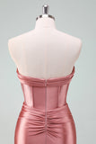 Stilfuld Fuchsia Bodycon Sweetheart Satin Korset Kort Cocktailkjole