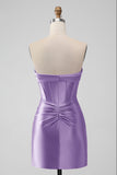 Stilfuld Fuchsia Bodycon Sweetheart Satin Korset Kort Cocktailkjole