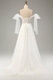 Princess White A-Line Lace Up Tulle Corset Brudekjole med applikationer blonder