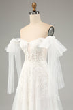 Princess White A-Line Lace Up Tulle Corset Brudekjole med applikationer blonder