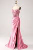 Indlæs billede til gallerivisning Pink Havfrue Spaghetti Stropper Pailletkorset Prom Kjole med slids