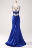 Indlæs billede til gallerivisning Royal Blue Mermaid Corset Beaded Long Prom Dress med slids