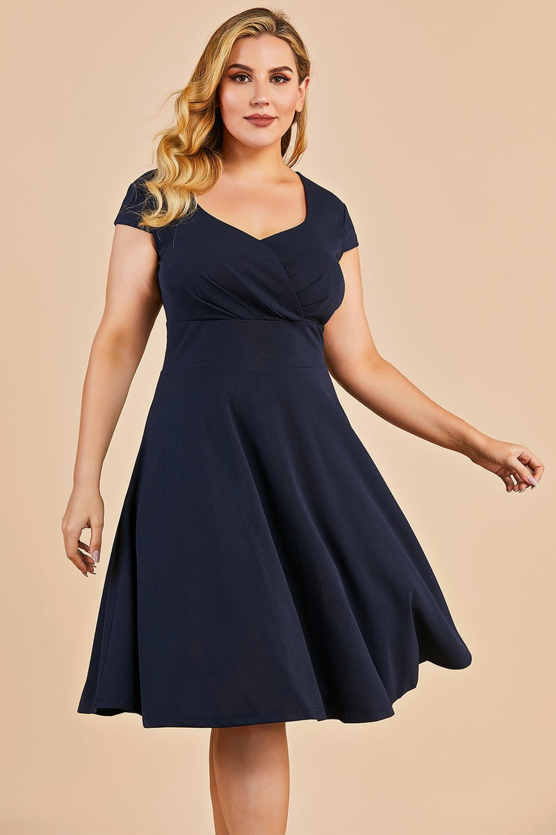Indlæs billede til gallerivisning Navy Plus Size Vintage Swing Dress
