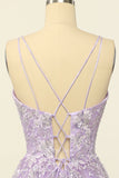 Lilla Spaghetti Straps Gallakjole Med Appliques