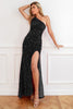 Indlæs billede til gallerivisning Sorte pailletter Prom kjole med slids