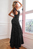 Indlæs billede til gallerivisning Sorte pailletter Prom kjole med slids