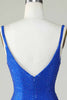 Indlæs billede til gallerivisning Bodycon dyb V-hals Royal Blue kort homecoming kjole med perler