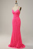 Indlæs billede til gallerivisning Havfrue Spaghetti Stropper Sequined Hot Pink Long Prom Dress