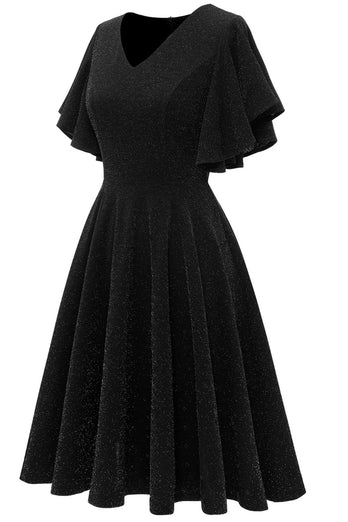 Glitter sort afslappet fest kjole