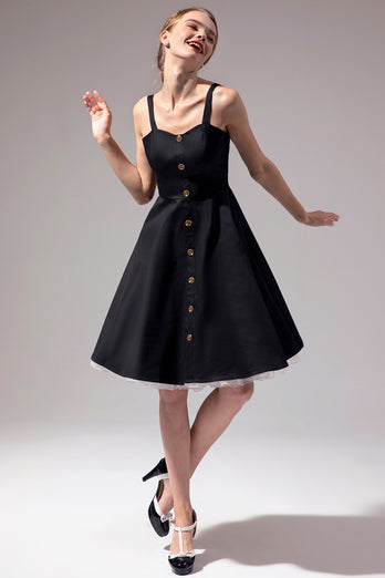 Vintage sort kjole med knap