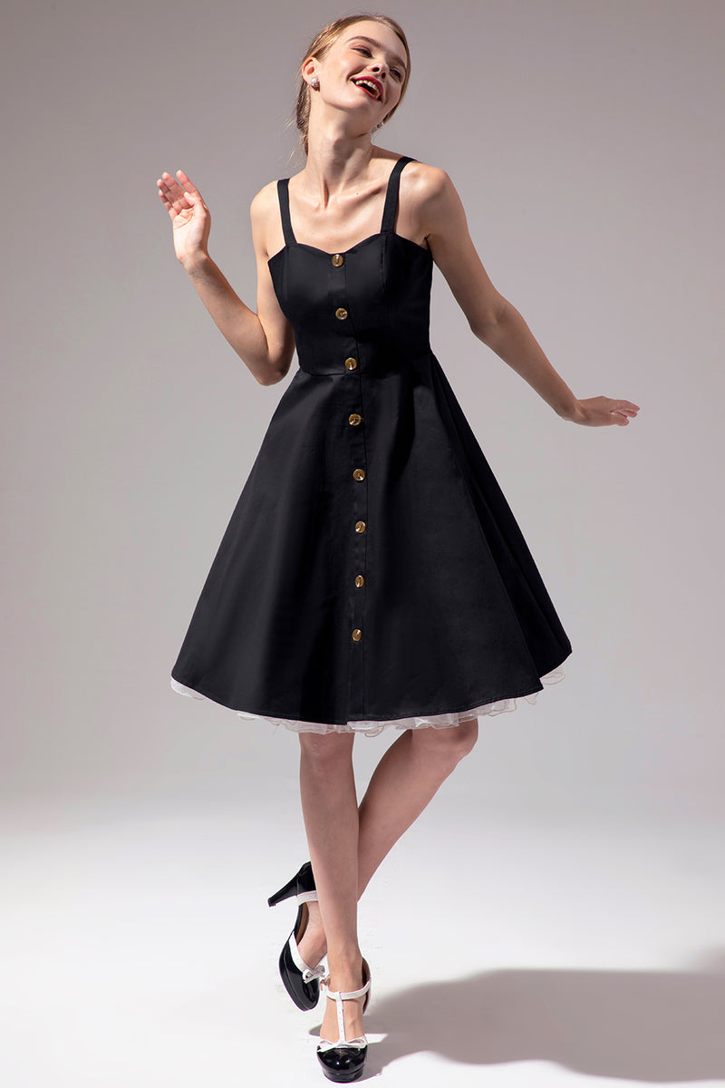 Indlæs billede til gallerivisning Vintage sort kjole med knap