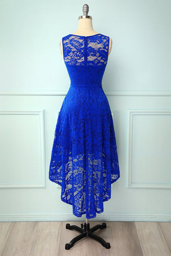 Mørkerød Plus Size Asymmetri Lace Party Dress