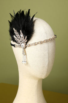 Sort beaded Feather Pearl 1920'erne Flapper Pandebånd