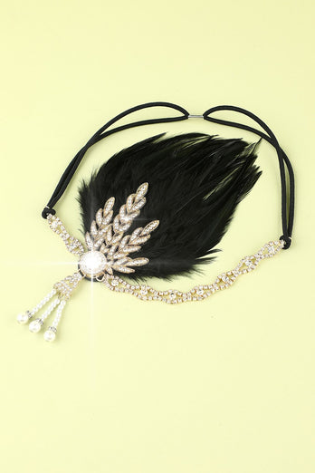 Sort beaded Feather Pearl 1920'erne Flapper Pandebånd