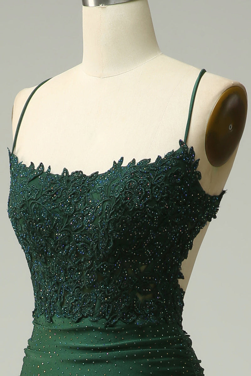 Indlæs billede til gallerivisning Havfrue grime mørkegrøn lang gallakjole med applikationer perler