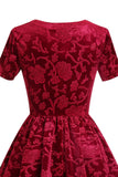 Bordeaux korte ærmer Fløjl Party Dress