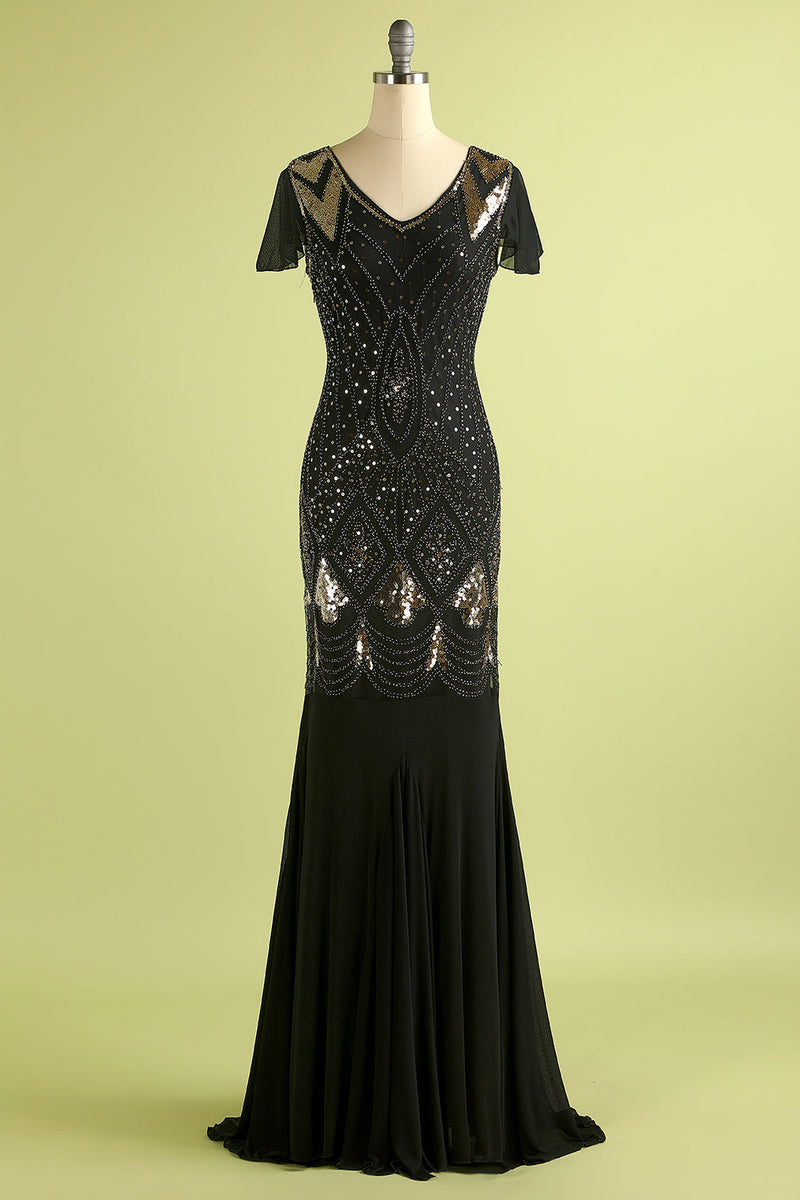 Indlæs billede til gallerivisning Bourgogne lang pailletter fra 1920&#39;erne Flapper Formel kjole