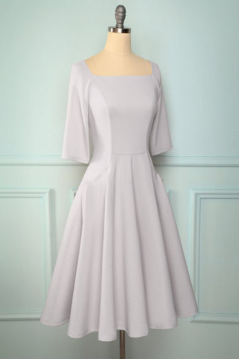 Grå vintage kjole med lommer