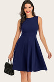 Navy Solid Ærmeløs 1950'erne Swing Dress