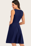 Navy Solid Ærmeløs 1950'erne Swing Dress