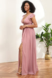 Blush V-Neck Lang Chiffon Brudepige Kjole