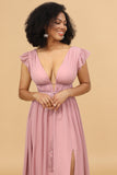 Blush V-Neck Lang Chiffon Brudepige Kjole