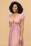 Blush V-Neck Lang Chiffon Brudepige Kjole