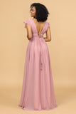 Blush V-Neck Lang Chiffon Brudepige Kjole