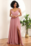 Blush Long Chiffon Bridesmaid Kjole med Blonder